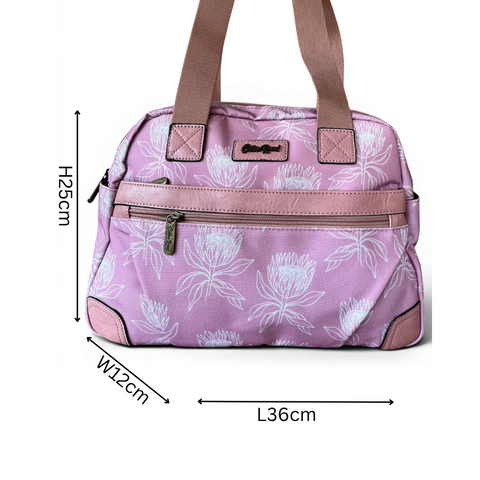 Cotton Road Handbag - Pink Canvas with Protea Print | Stylish & Functional