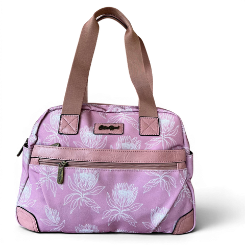 Cotton Road Handbag - Pink Canvas with Protea Print | Stylish & Functional