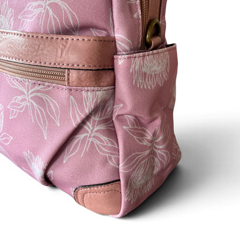 Cotton Road Handbag - Pink Canvas with Protea Print | Stylish & Functional