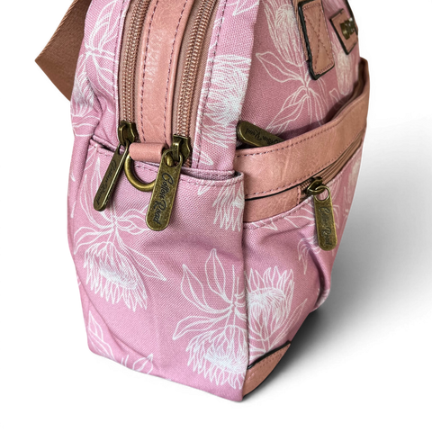 Cotton Road Handbag - Pink Canvas with Protea Print | Stylish & Functional
