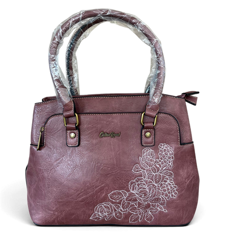 Cotton Road Handbag: Pink PU Leather Bag with Embroidery