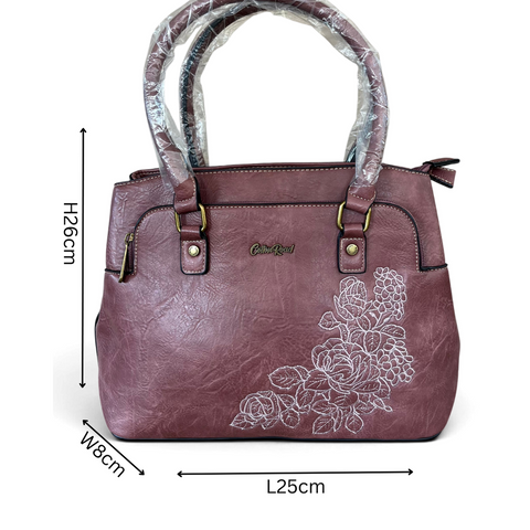 Cotton Road Handbag: Pink PU Leather Bag with Embroidery