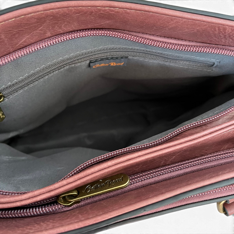 Cotton Road Handbag: Pink PU Leather Bag with Embroidery