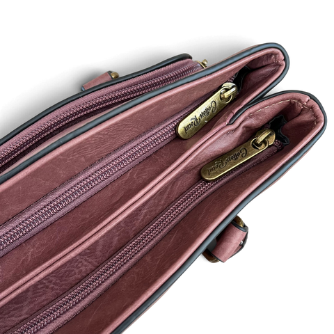 Cotton Road Handbag: Pink PU Leather Bag with Embroidery