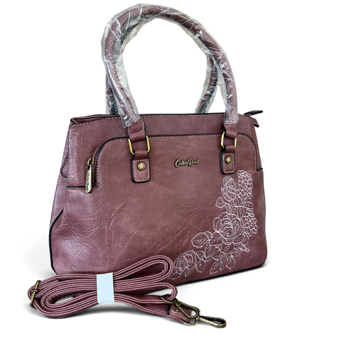 Cotton Road Handbag: Pink PU Leather Bag with Embroidery