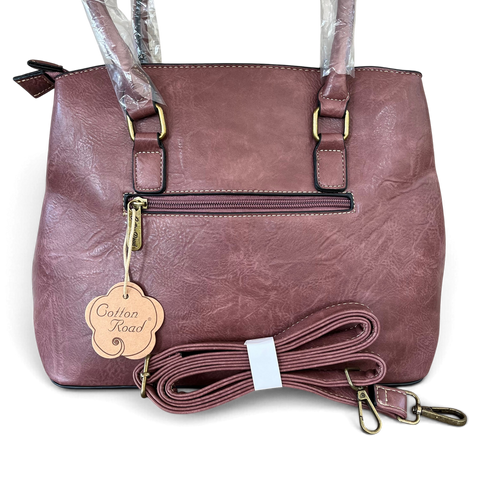 Cotton Road Handbag: Pink PU Leather Bag with Embroidery