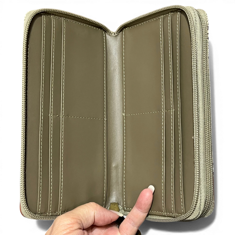 Cotton Road Handbag: Printed Khaki PU Leather with Matching Wallet Set
