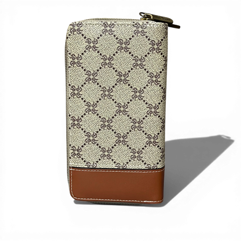 Cotton Road Handbag: Printed Khaki PU Leather with Matching Wallet Set
