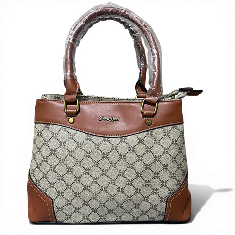 Cotton Road Handbag: Printed Khaki PU Leather with Matching Wallet Set