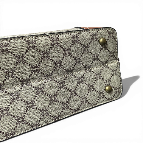 Cotton Road Handbag: Printed Khaki PU Leather with Matching Wallet Set