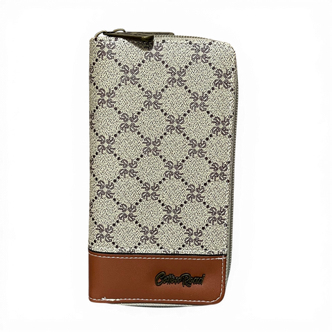 Cotton Road Handbag: Printed Khaki PU Leather with Matching Wallet Set