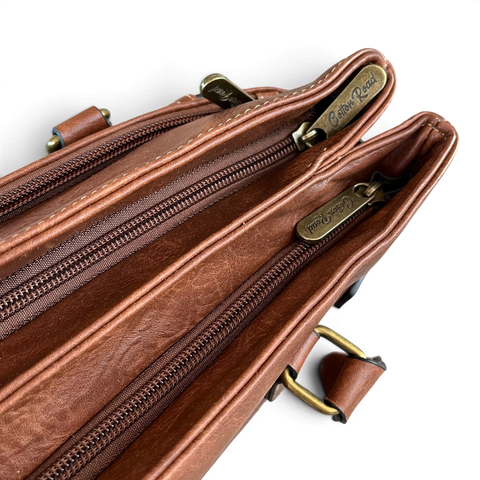 Cotton Road Handbag: Stylish BROWN PU Leather Bag with EMBROIDERED PROTEA Design