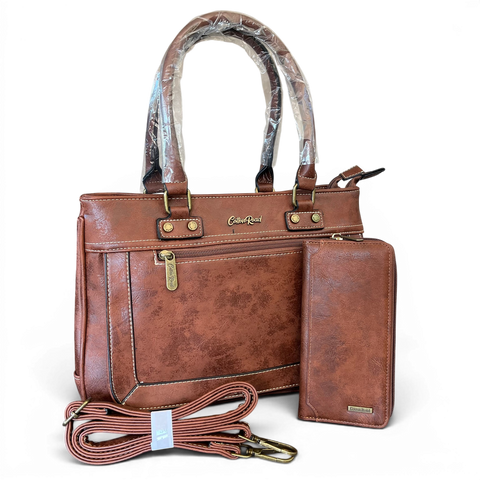 Cotton Road Handbag: Stylish Brown PU Leather for Women with Matching Wallet