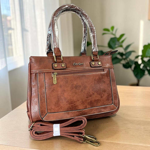 Cotton Road Handbag: Stylish Brown PU Leather for Women