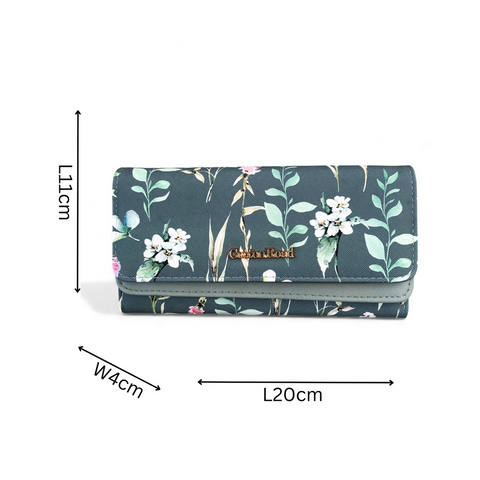 Cotton Road Handbag - Stylish Green Floral PU Leather with Matching Wallet