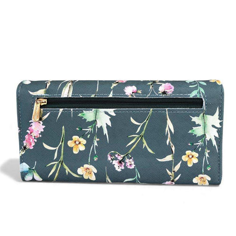 Cotton Road Handbag - Stylish Green Floral PU Leather with Matching Wallet