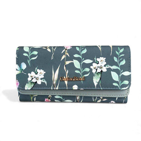Cotton Road Handbag - Stylish Green Floral PU Leather with Matching Wallet