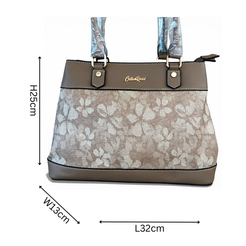 Cotton Road Handbag: Stylish KHAKI FLORAL PU Leather