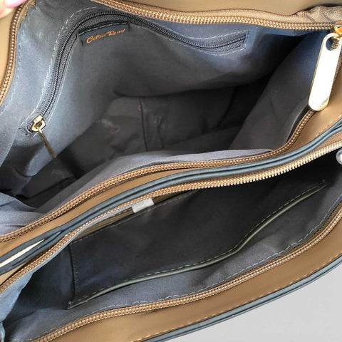 Cotton Road Handbag: Stylish KHAKI FLORAL PU Leather