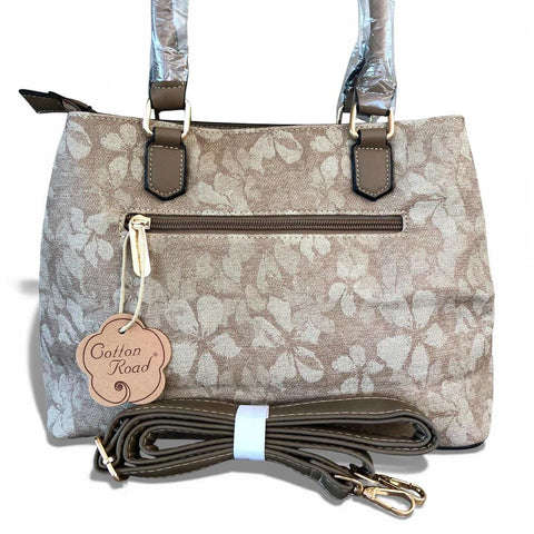 Cotton Road Handbag: Stylish KHAKI FLORAL PU Leather