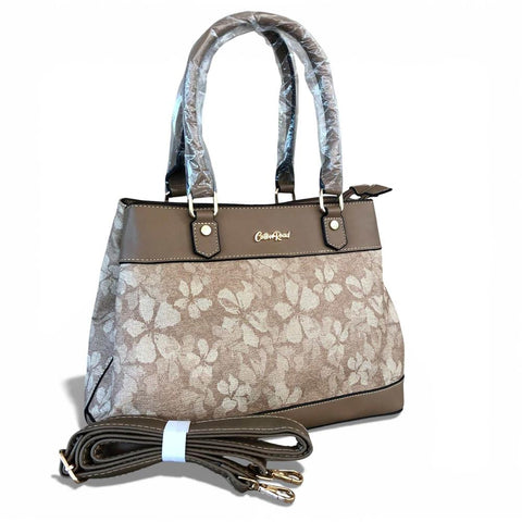 Cotton Road Handbag: Stylish KHAKI FLORAL PU Leather
