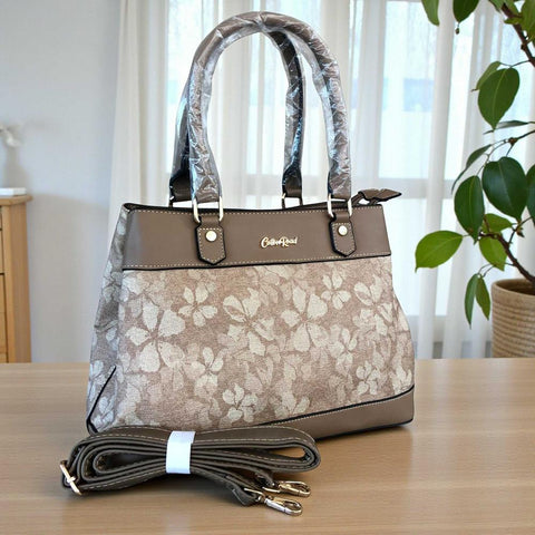 Cotton Road Handbag: Stylish KHAKI FLORAL PU Leather