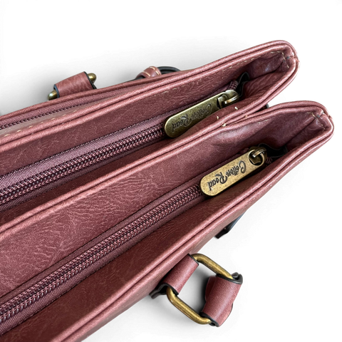 Cotton Road Handbag: Stylish PINK PU Leather Bag with EMBROIDERED PROTEA Design