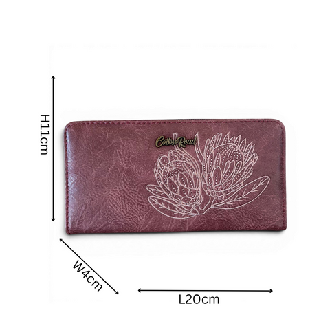 Cotton Road Handbag: Stylish PINK PU Leather with EMBROIDERED PROTEA Design and Matching Wallet