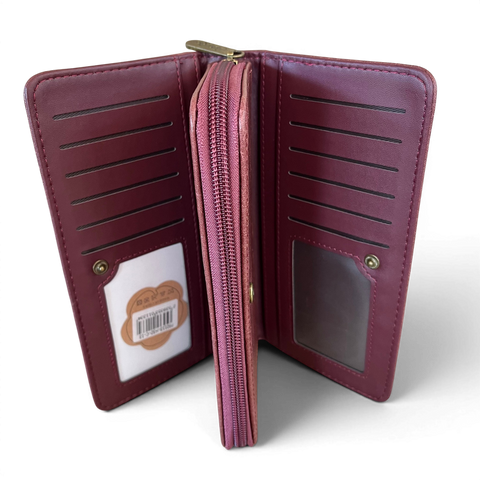 Cotton Road Handbag: Stylish PINK PU Leather with EMBROIDERED PROTEA Design and Matching Wallet