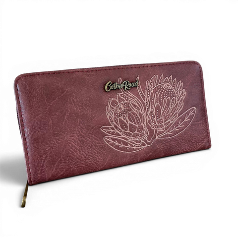 Cotton Road Handbag: Stylish PINK PU Leather with EMBROIDERED PROTEA Design and Matching Wallet