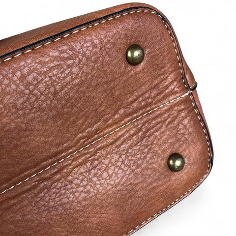 Cotton Road Handbag: TAN BROWN PU Leather Handbag with EMBOSSED Panel