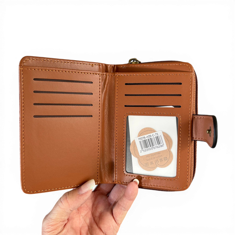 Cotton Road Handbag: TAN BROWN PU Leather with Printed Panel and Matching Wallet