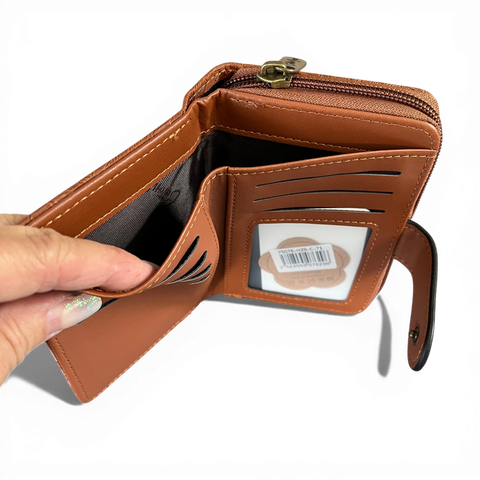 Cotton Road Handbag: TAN BROWN PU Leather with Printed Panel and Matching Wallet