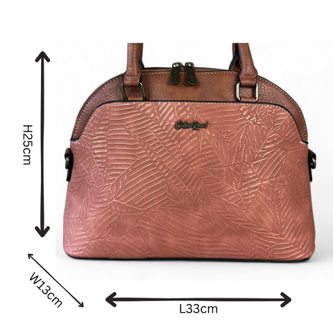 Cotton Road Handbag: TAN BROWN PU Leather with Printed Panel and Matching Wallet