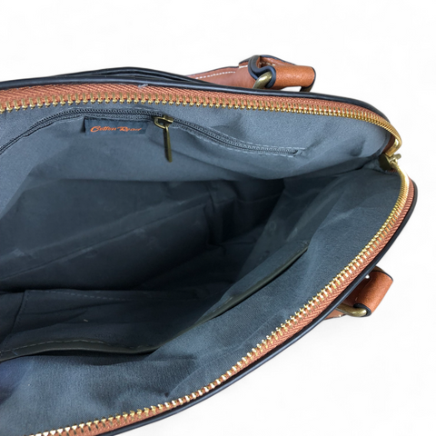 Cotton Road Handbag: TAN BROWN PU Leather with Printed Panel and Matching Wallet