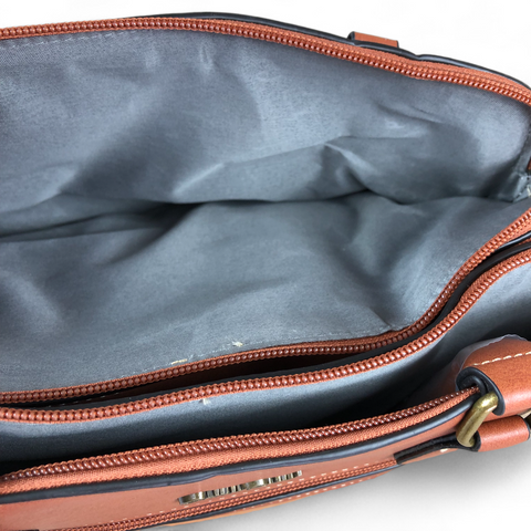 Cotton Road Handbag: TAN PU Leather Handbag with LEOPARD PRINT Panel