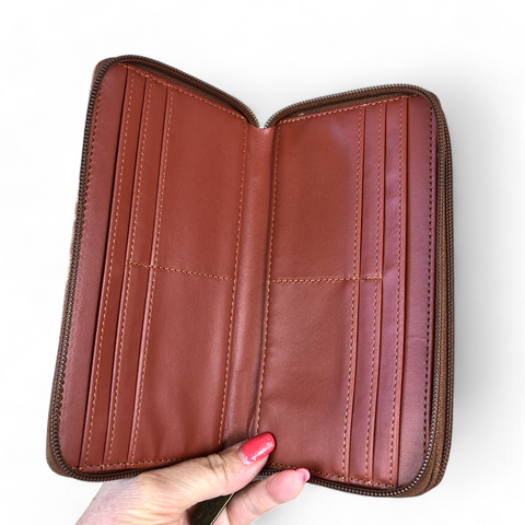 Cotton Road Handbag: TAN PU Leather Handbag with LEOPARD PRINT Panel and matching wallet