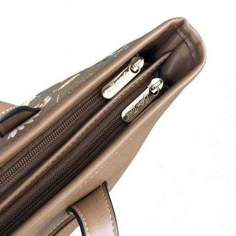 Cotton Road KHAKI PU LEATHER Handbag with FLORAL Panel