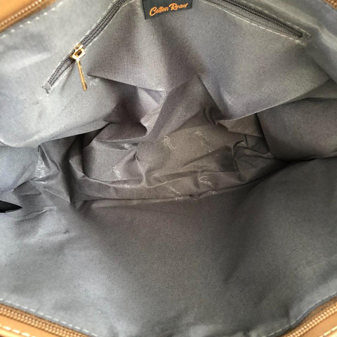 Cotton Road KHAKI PU LEATHER Handbag with FLORAL Panel