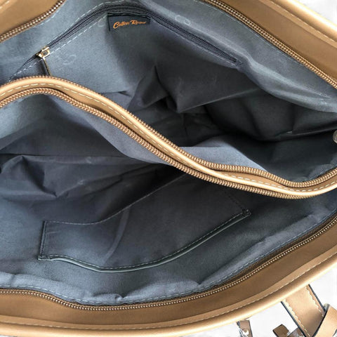 Cotton Road KHAKI PU LEATHER Handbag with FLORAL Panel