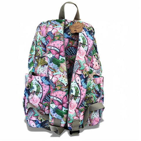 Cotton Road Laptop Backpack: PINK FLORAL Canvas Backpack with BUTTERFLIES