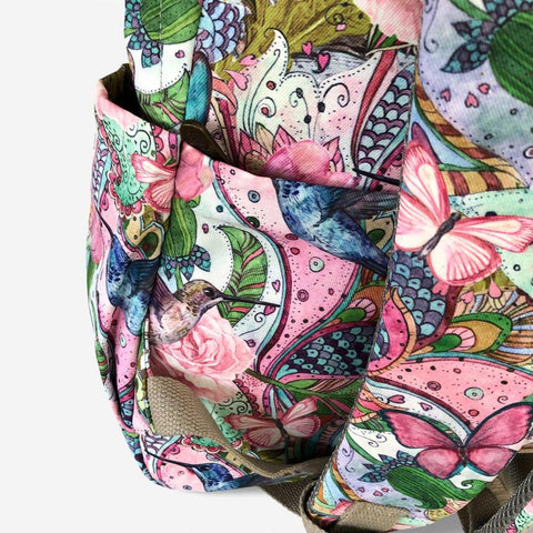 Cotton Road Laptop Backpack: PINK FLORAL Canvas Backpack with BUTTERFLIES