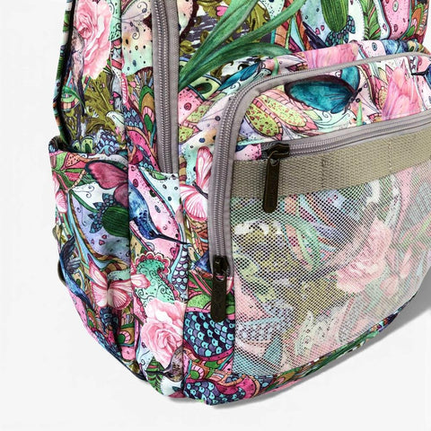 Cotton Road Laptop Backpack: PINK FLORAL Canvas Backpack with BUTTERFLIES