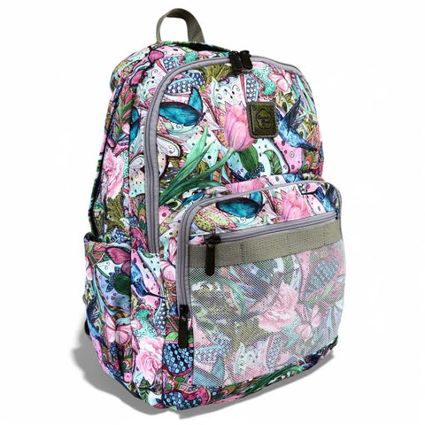 Cotton Road Laptop Backpack: PINK FLORAL Canvas Backpack with BUTTERFLIES