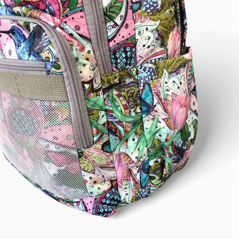 Cotton Road Laptop Backpack: PINK FLORAL Canvas Backpack with BUTTERFLIES