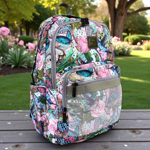 Cotton Road Laptop Backpack: PINK FLORAL Canvas Backpack with BUTTERFLIES