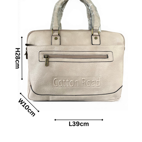 Cotton Road Laptop Bag: BEIGE BRANDED PU Leather with Matching Wallet