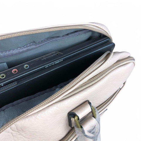 Cotton Road Laptop Bag: BEIGE BRANDED PU Leather with Matching Wallet