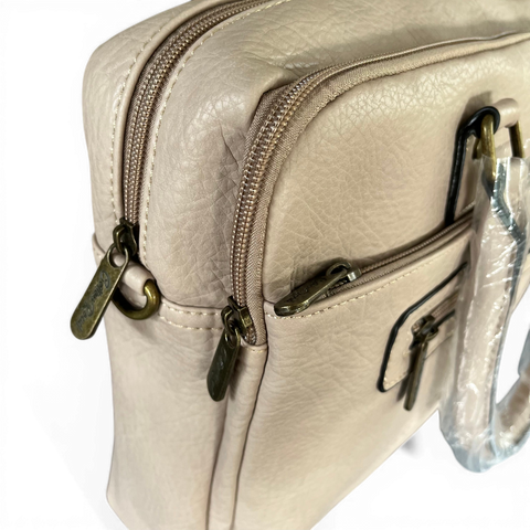 Cotton Road Laptop Bag: BEIGE BRANDED PU Leather with Matching Wallet