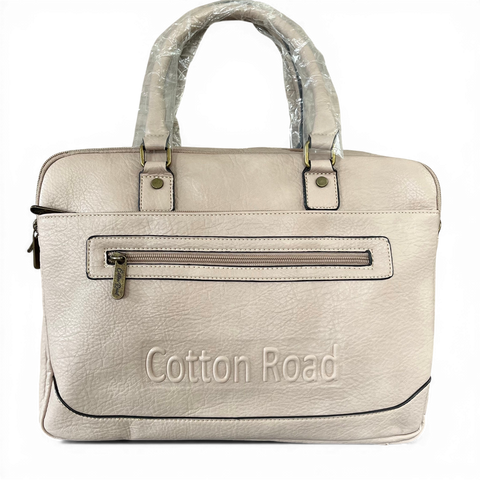 Cotton Road Laptop Bag: BEIGE BRANDED PU Leather with Matching Wallet